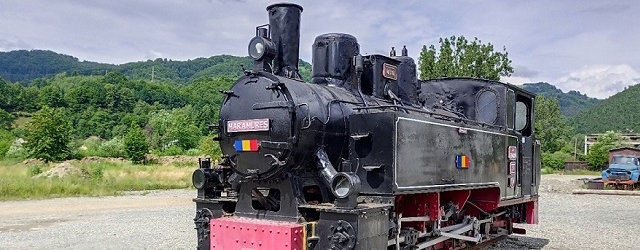„Ein Dampfschmalbahnzug Mocănița aus dem Vasertal in Oberwischau"