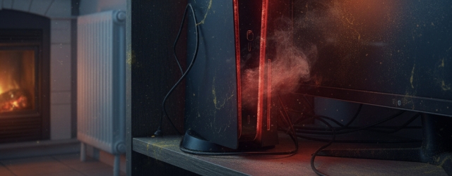 Das Bild zeigt eine Spielkonsole, die aufgenscheinlich überhitzt.